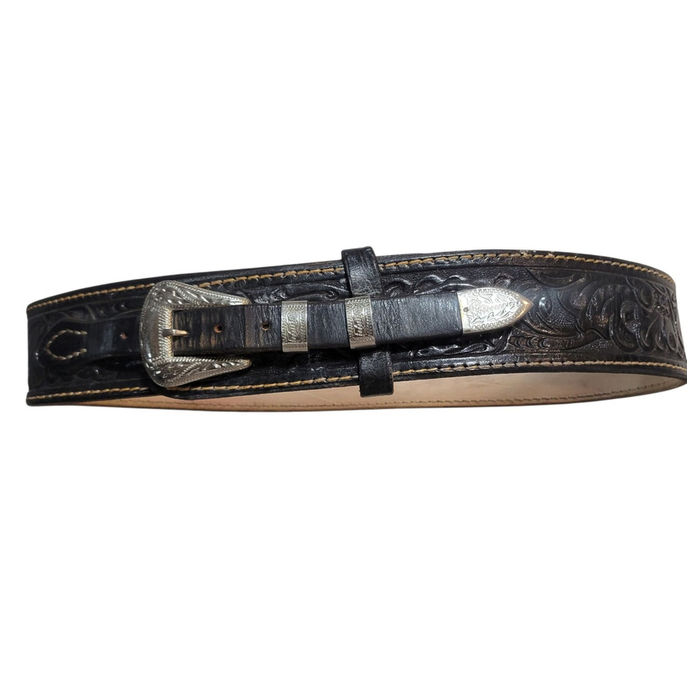 High-Rider Solid Nickle Silver Buckle Genuine Leather Western Belt 40" X 2"
